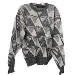 Vintage Peter England Geometric Pattern gray white Acrylic Wool Mens sweater L - Picture 1 of 14