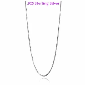 925 Sterling Silver BOX Chain Necklace Lock-Stamped 925 Italy Stamped 18" - Picture 1 of 2