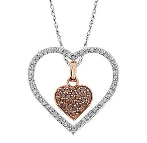 14K White Gold Red & White Diamond Heart Necklace 18 Inch Chain 3 Looks - Picture 1 of 8