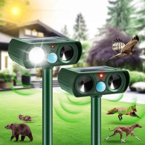 LED Solar Ultrasonic Animal Repeller Pest Repellent Deer Cat Dog Mole Raccoon - Picture 1 of 17