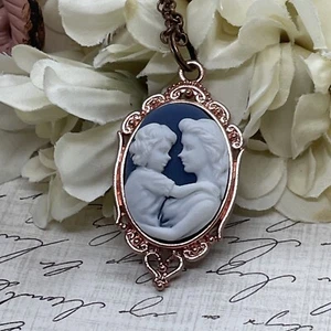 Rose Gold Blue Mom Heart Wedding Party Jewelry White Mother Day necklace Cameo - Picture 1 of 9
