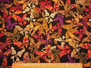 Quilt Fabric By Yard Pink Purple Gold Green Butterfly on Black Premium Cotton C - Picture 1 of 2