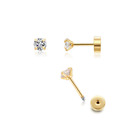 3mm Tiny Cz Screw On Flat Back Stud Earrings,gold Plated Flat Back Cubic Zirconi