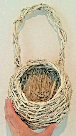 Basket Wall Hanging Pocket Planter Woven Wicker Farmhouse Rustic White Paint Cover