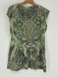 One World grün schwarz blau verziert Burnout Bluse Shirt Damen Größe Medium - Bild 1 von 13