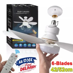 Large Ceiling Fan E27 Socket 40W W/ Dimmable LED Light Remote Controller 42/52cm - Picture 1 of 16