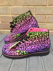 Kickers Hi Boots Ladies Animal Print Multicoloured Neon Ankle Shoes Size UK 8 - Picture 1 of 6