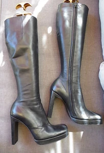 DAVID ACKERMAN Paris Bottes Slim 100% CUIR agneau Noir T 37 très bon état  - Picture 1 of 9