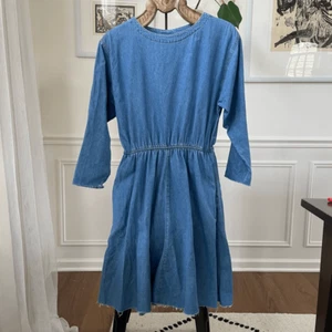 Vintage 90s Coldwater Creek Chambray Denim Dress Raw Hem Blue Small Petite - Picture 1 of 7
