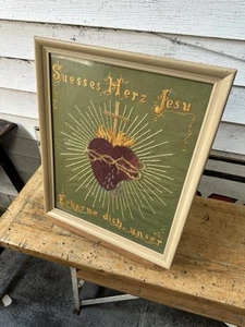 1880s Victorian Catholic Tapestry Jesus Mary Shrine Tattoo Scared Heart Art - Picture 1 of 8
