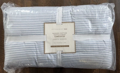 Nuevo Edredón Pottery Barn Adolescente Algodón Lavado Volantes Rayas Doble Azul Cambray Foto 1 de 3