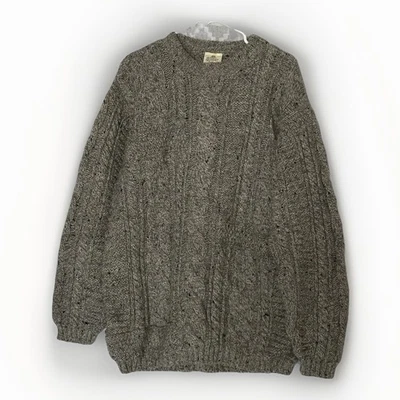 Bonner Of Ireland Sweater Pure New Wool Fisherman Cable Knit Chunky Gray XL - Image 1 of 4