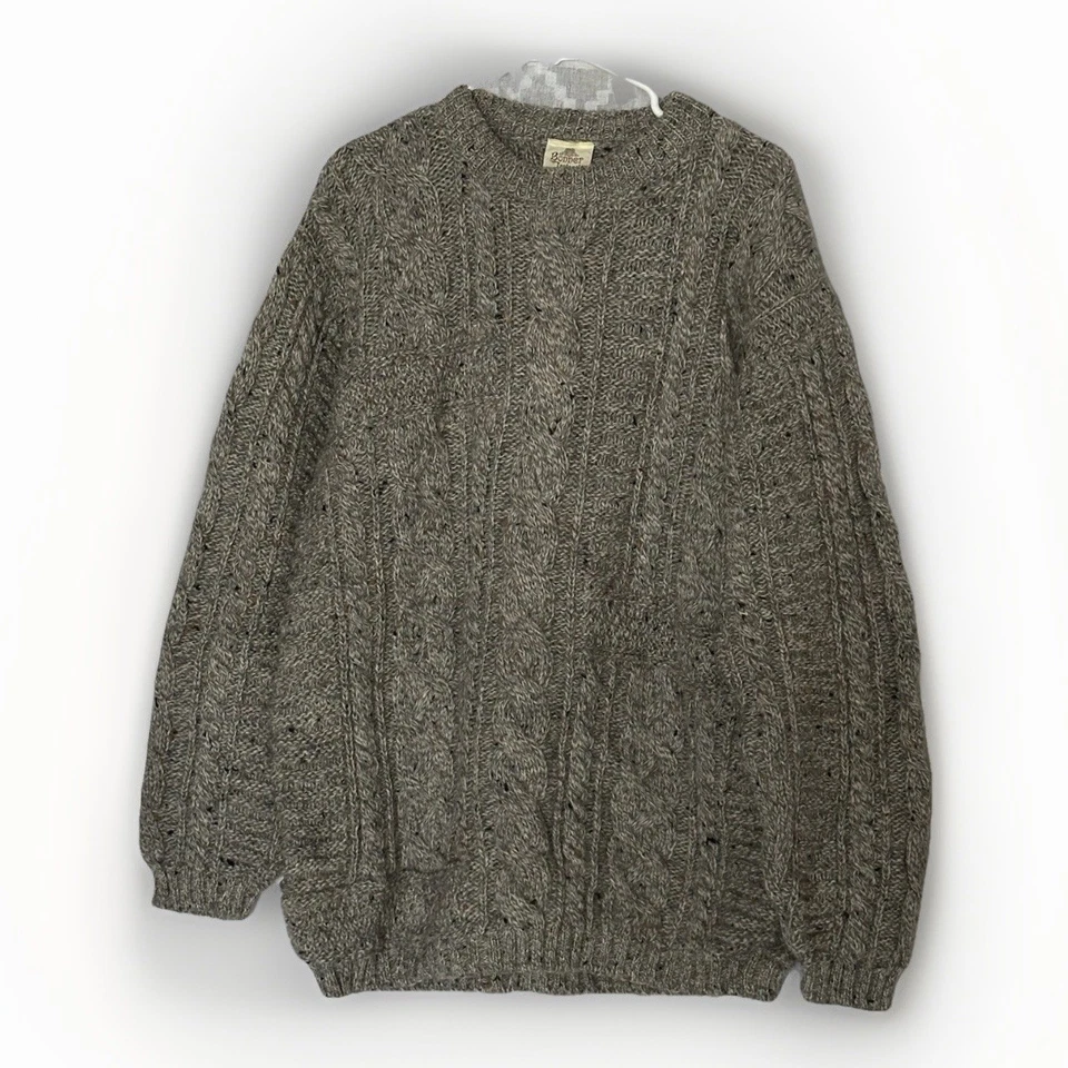Bonner Of Ireland Sweater Pure New Wool Fisherman Cable Knit Chunky Gray XL - Image 1 of 4