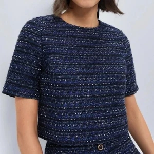 Top corto Alice + Olivia azul tweed pequeño - Imagen 1 de 9