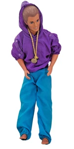Muñeca Ken de colección estilo rapero hip-hop púrpura con capucha pantalones azules cadena dorada - Imagen 1 de 4