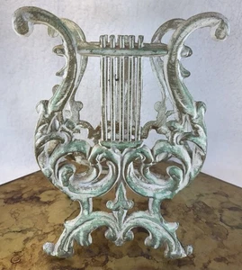 Porta riviste libro vintage metallo fuso lira arpa musica rack supporto vittoriano - Foto 1 di 9