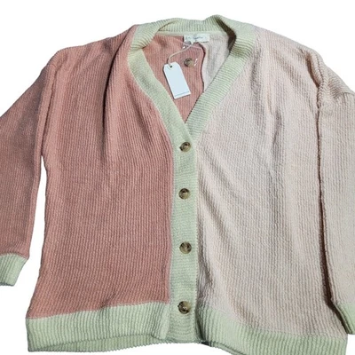 Cardigã By Together Colorblock suéter texturizado rosa bege creme tamanho G - Imagem 1 de 4