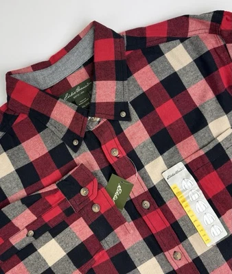 NWT Eddie Bauer Flannel Shirt Red Black Classic Plaid Button Up Cotton Men's 2XL - Image 1 of 4