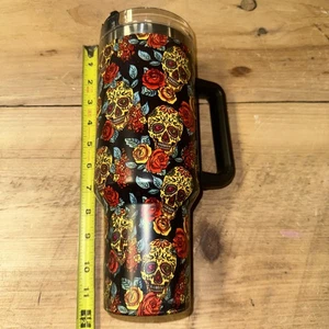 40oz Skulls & Flowers Stainless Steel Tumbler 1S - Picture 1 of 7
