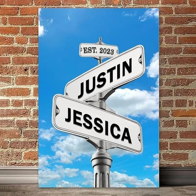 Couple Street Sign Canvas Poster Romantic Gifts For Her, Wedding Anniversary - Image 1 of 4