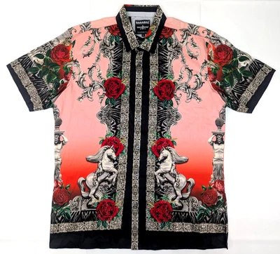 Barabas Rhinestone Button Shirt, Men XXL, Baroque Rose Horse Greek Sculpture Art - Image 1 of 4