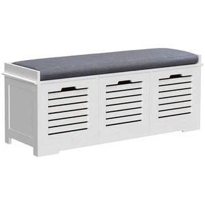 HOMCOM 3-Door Shoe Storage Bench Cushion Seat Slatted Doors Elevated Base White - Picture 1 of 11