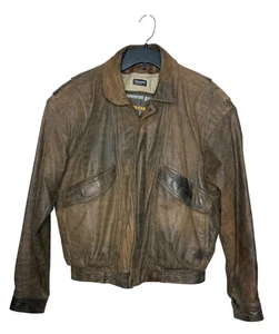 Vintage Adventure Bound Brown Leather Bomber Jacket Men Size Medium Lined Korea - Picture 1 of 12