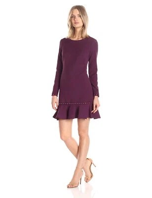 SHOSHANNA NWT Melina Aubergine Stretch Trumpet Hem Beading Lined Dress Size 4 - Image 1 of 4