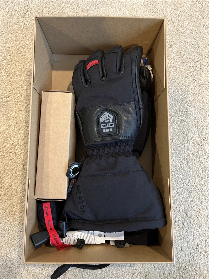 Hestra Power Heater Gauntlet Gloves - Size 7 SM Unisex Adult Black - Brand NEW!