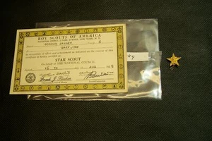 #4 BOY SCOUT BSA STAR SCOUT 1939 AWARD CARD AND PIN FROM EAGLE SCOUT COLLECTION - Picture 1 of 4