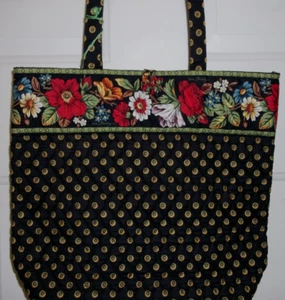 Borsa Vera Bradley nera vibrante vera tote ritirata vintage trapuntata nuova con etichette made in USA - Foto 1 di 10