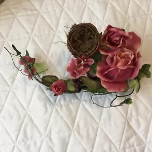 Anillo de vela floral rosa vintage para interiores del hogar con nido de pájaros nuevo sin etiquetas - Imagen 1 de 4