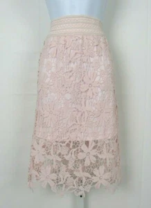 VTG 1990s SAKS FIFTH AVENUE LARGE CROCHETED LIGHT PINK FLORAL SKIRT WITH LINING - Picture 1 of 12