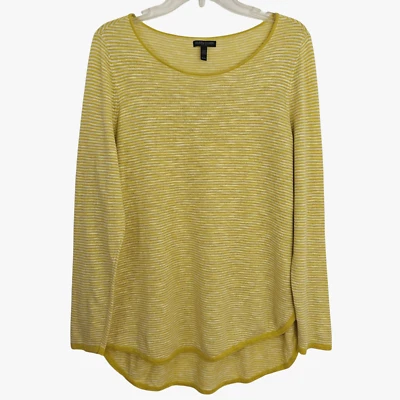 Eileen Fisher Organic Linen Cotton Bateau Sweater Petite Large Yellow Striped - Image 1 of 4