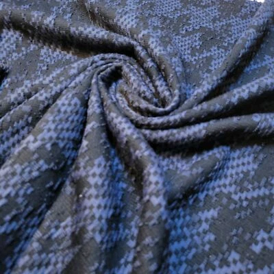 Blue Waffle Viscose Aztec Print Stretch Dress Craft Fabric 58" By Meter  - Image 1 of 4