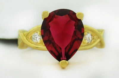 RED AAA 2.05 Cts LAB CREATED RUBY & W/SAPPHIRES RING 14k GOLD PLATED  - NWT - Image 1 of 4