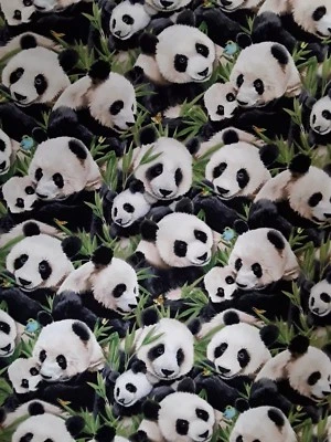 Nuevo 1yd x 44/45" 100% Algodón, Elizabeth's Studio, Osos Panda con Bambú Verde Foto 1 de 3