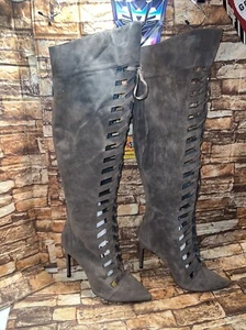Izabella Rue Yarissa Thigh High ￼Boots 24” High 3” Heel Suede Lace-Up Boots Sz11 - Picture 1 of 15