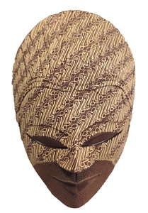 Indonesian Mask Wood Covered in Batik Cloth Indo Style Wall Hanger Art Preowned - Picture 1 of 11