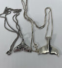 Lot 2 Sterling 925 Silver Whale Tail Pendants Foreign Mark & Detail Vtg 18-22”