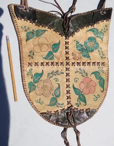 Vintage Leather Purse/Satchel/Bag Handmade Unique Lizard or Snake Trim Ren Fair - Picture 1 of 21