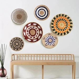 Boho Natural Wicker Woven Wall Basket Decor Hanging Wall Basket Bowl Ornament - Picture 1 of 17