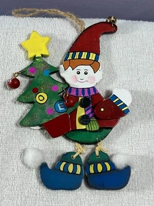 Vintage Christmas ornament wooden cutout elf tree dangling legs MAX7834 - Picture 1 of 6