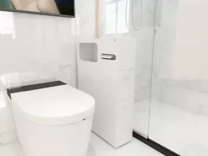 Bathroom Storage Rolling Cabinet Toilet Roll Holder 2 Drawers Ample Space White - Picture 1 of 7
