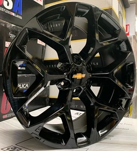 24” CHEVY SILVERADO TAHOE SNOWFLAKE BLACK WHEELS TIRES RIMS GMC YUKON SIERRA New - Picture 1 of 9