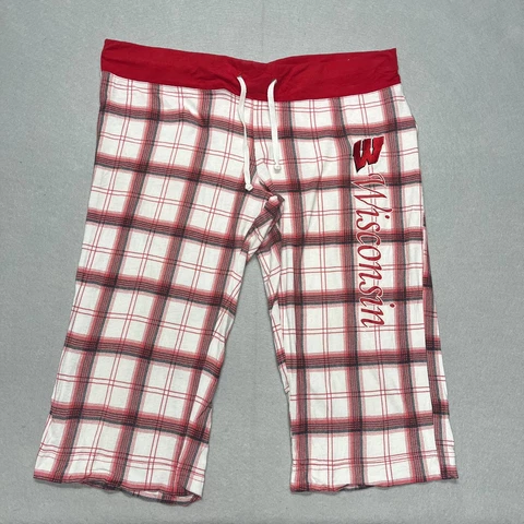 University Of Wisconsin Badgers Pants Large Red White Capri Drawstring Cover