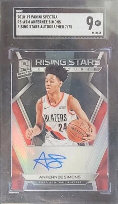 ANFERNEE SIMONS 2018 PANINI SPECTRA RISING STARS SIGNATURE AUTO ROOKIE /75 SGC 9 - Image 1 of 2