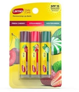 Carmex Daily Care Lip Balm Sticks SPF 15, 3-Flavor Pack, 3 Count