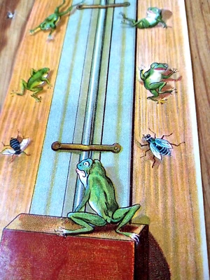 c. 1950 - Pour pièces - CHROMOLITHOGRAPHIES & PIONS DE JEU DE GRENOUILLES ANCIEN - Photo 1/4