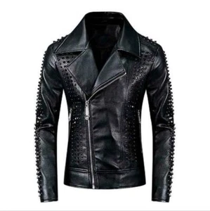 Handgefertigte Herren Nieten Lederjacke, Rock Punk Stil Lederjacke - Bild 1 von 5